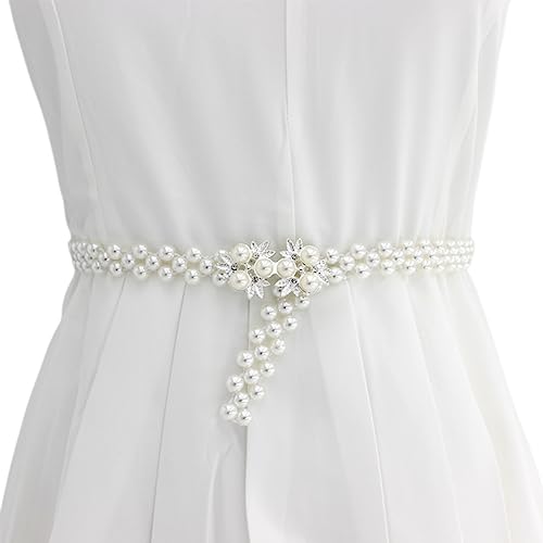 FAIRYGATE Brautperlengürtel Perle Gürtel Braut Perlenbund Elastischer Hochzeitsgürtel Weißer Perlen Gummiband, DA6527 von FAIRYGATE