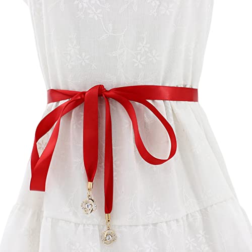 FAIRYGATE Gürtel Ohne Schnalle Breiter Gürtel Damen Braut Hochzeit Brautjungfer Satin Lang Taillengürtel Rot, DA0920 von FAIRYGATE