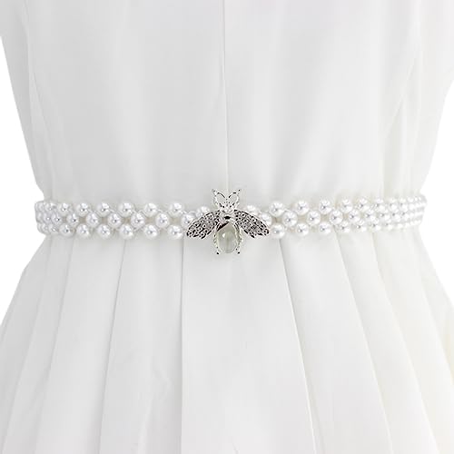 FAIRYGATE Bund Accessoire Weiß Gürtel Braut Blume für Hochzeit Perle Schärpe Kleid Taille Brautkette, DA6532 von FAIRYGATE