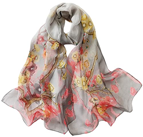 FAIRYGATE Damen Schal Chiffon Floral Print Scarf Blumenmuster Sommer Bunt Stola Halstuch Tuch Seidenschal Blumen Scarf 50016 von FAIRYGATE