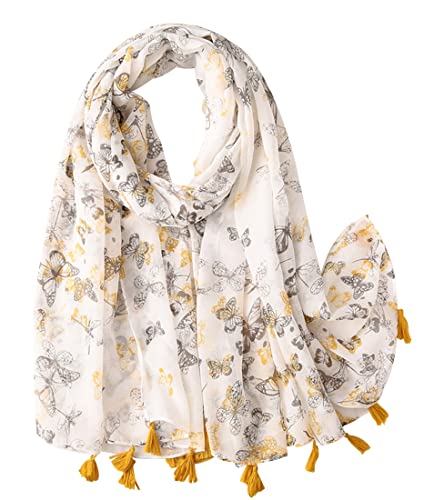 FAIRYGATE Schal Damen Beige Damen Schal Schmetterlingsschal große Blume Promi Designer weicher langer Wickelmode modisch alle Jahreszeiten Leicht Damenschals 16228 von FAIRYGATE