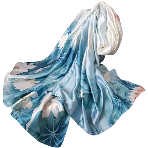 FAIRYGATE Damen Schal Seidenschal Seide Tuch Bunte XXL Blumen Seidentuch Leicht Stola für Abendkleid Hochzeit Seiden Tücher Schals Halstuch 180 * 90cm 18024 von FAIRYGATE