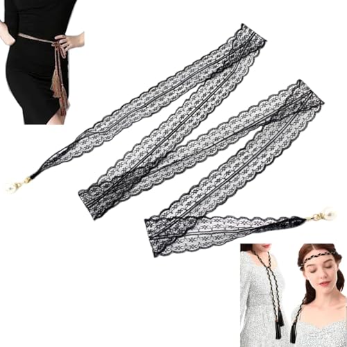 FAIRYGATE Damen Taillengürtel Schwarz, Einstellbar 100-180cm, Fashion Gürtel mit Quaste, perfekt für Abendkleider, Hochzeit, Party & Alltag, L von FAIRYGATE