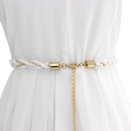 FAIRYGATE Perlengürtel Damen Gürtel Ohne Löcher - Frauen Perlen Dünne Taille Kette Kleid Dekoration Perlenanhäng DA6406 von FAIRYGATE