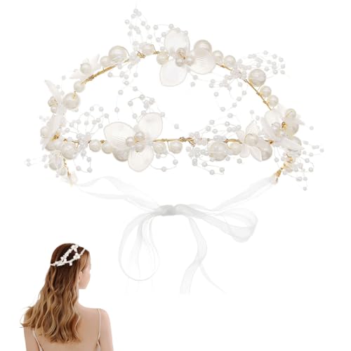 FAIRYGATE Haarband Damen Blumenbraut Hochzeit Stirnband Gold Braut Haarschmuck Kristall Abschlussball Perlen Kopfschmuck für Frauen und Mädchen 4910 von FAIRYGATE