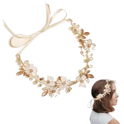 FAIRYGATE Haarreifen Damen Blumenmädchen Hochzeit Stirnband Blume Gold Haarbänder Perle Kopfschmuck Prom Kommunion Braut Haarschmuck für Frauen und Mädchen 4617 von FAIRYGATE