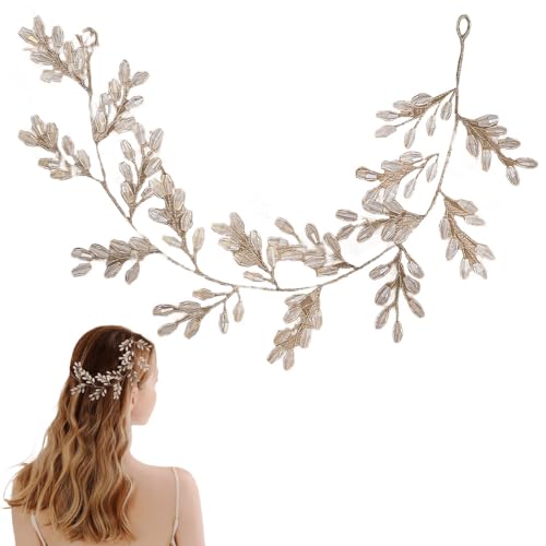 FAIRYGATE Haarschmuck Hochzeit Brautschmuck mit Kristallperlen Bohemian Stil Kopfschmuck Blätter Ranke Hochzeit Stirnband Mädchen 4705 von FAIRYGATE