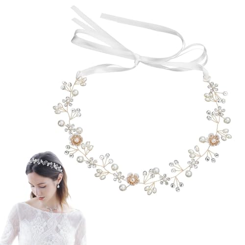 FAIRYGATE Haarschmuck Hochzeit Perlen Haarband Braut Haarkranz Blumenstirnband Blumenkranz Kristall Stirnband Diadem für Damen Mädchen 4610 von FAIRYGATE