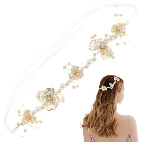 FAIRYGATE Haarschmuck Mädchen Hochzeits Haarteil Goldfarben Perlen Stirnband für Braut Kristall Haarrebe für Prinzessinnen Blumenmädchen und Brautjungfer 4906 von FAIRYGATE
