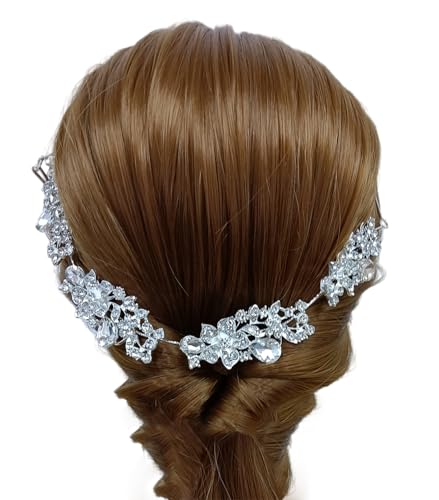 FAIRYGATE Haarschmuck Mädchen Kristall Hochzeit Blume Strass Braut Haarteile Brautjungfer Kopfschmuck Modischer Schmuck Haarreifen Damen Glitzer für Frauen Silber D05311 von FAIRYGATE