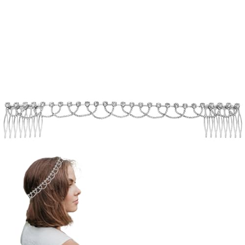 FAIRYGATE Kopfkette Boho Haarband Silber für Frauen und Mädchen Haarschmuck Hochzeit Kopfschmuck Festival Accessoires 5020 von FAIRYGATE