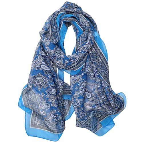 FAIRYGATE Mode Tuch Damen Blau Gemustert - Chiffon Schal Halstuch Tücher für Frühling Sommer Ganzjährig A5422 von FAIRYGATE