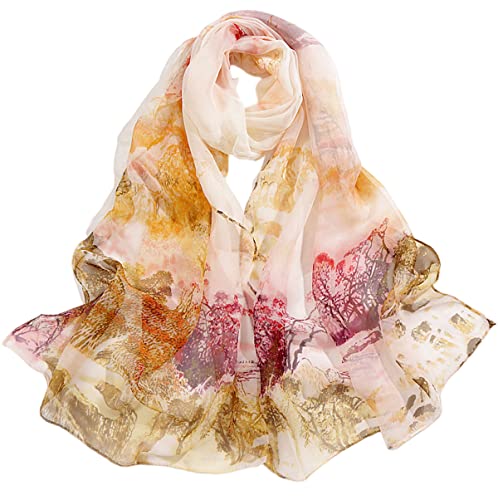 FAIRYGATE Schal Damen Seidentuch Tücher Stola Tuch Damen Frühling Halstuch in Zartem Creme Kopftuch Seidenschal Elegante Schals 39013 von FAIRYGATE