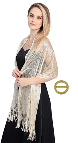 FAIRYGATE Schal Damen mit kostenloser Schalschnalle Glitzer Stola Funkelnde Weich Umschlagtuch mit Fransen für Hochzeit Brautjungfer Abendkleid Party Abschlussball A0512 von FAIRYGATE