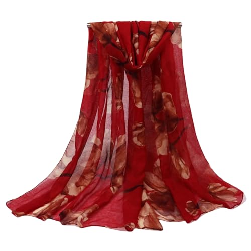 FAIRYGATE Schal Rot Halstuch Damen Sommer - Tuch Lang Weich Dünne Blumen Tücher Shawls Wraps 35024 von FAIRYGATE