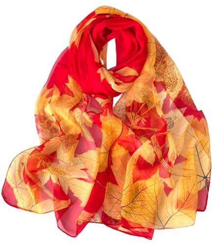 FAIRYGATE Schals & Tücher für Damen Tuch Damen mit Blätter Muster - Eleganter Sommer-Schal für Frauen - Hochwertiges - Halstuch und Chiffon-Stola Dezent Stilvoll B7209 von FAIRYGATE