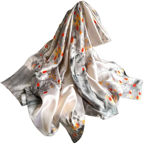 FAIRYGATE Seidenschal Damen Elegant Tücher für Damen Herren Blüte Muster Tuch Schals 180 x 90 cm Eleganter Schal Seidentuch Blumen aus Seide Designs Festliche Stola 88026 von FAIRYGATE