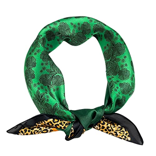 FAIRYGATE Schal Grün Damen Leopardenmuster Tuch Elegantes Halstuch Quadrat Schals Frauen Kopftuch Business Tücher Scarf Taschentücher Bandana 93009 von FAIRYGATE