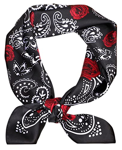 FAIRYGATE Schal Schwarz Damen Seidentuch Damen Bandana Kopftuch Damen Paisley Muster Haarschal Satin Nickituch Vierecktuch Boho Halstücher Vintage Tuch Schal Haar Schal DA2109 von FAIRYGATE