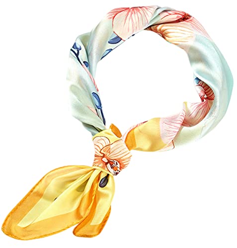 FAIRYGATE Seidentuch Damen Seide Leicht Seidenschal Bandana Halstuch Kopftuch Gelb-blaues Stirnband mit großem Blumenmuster Elegante Schal Tuch Geschenk für Frauen 31007 von FAIRYGATE