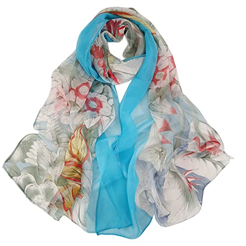 FAIRYGATE Womens Scarves Schal Damen Blau Seidentücher Damen Halstuch Große Schal Blumen Umschlagtuch Umhang Flüge mit Weiches Wraps für Hochzeit Party 64017 von FAIRYGATE