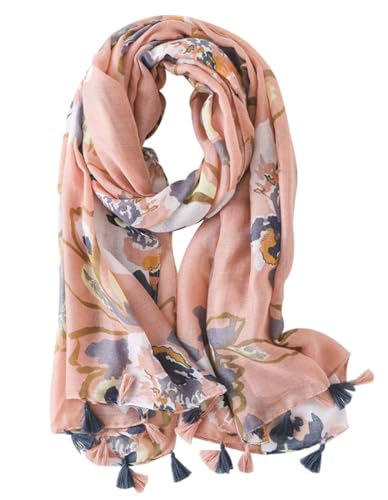 FAIRYGATE Tuch Damen Schal Pink Tuch für Mädchen Rosa Elegantes Stola Accessoire Blumenmuster Modisch Schals & Tücher für Damen mit Quasten Sonnenschutzschals Halstuch XXL Schal 32227 von FAIRYGATE