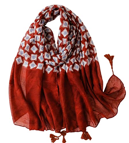 FAIRYGATE Tücher Damen Luxus Elegant Frauen Rot Schal mit Seidefeeling Viskose Superweich Blumen Tuch Schals 99005 von FAIRYGATE