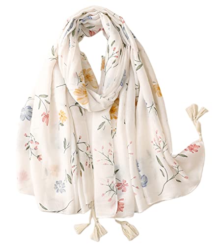 FAIRYGATE weißer Schal Damen mit Blumen- und Blättermuster Umschlagtuch Umhang Schals mit Quasten weiches Fransen Wraps für Hochzeit Party 17237 FAIRYGATE weißer Schal Damen mit Blumen- und Blättermuster Umschlagtuch Umhang Schals mit Quasten weiches Fransen Wraps für Hochzeit Party 17237 von FAIRYGATE