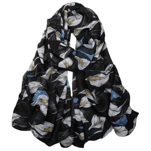 Tuch Schwarz Damen Schal Blumen - Frühling Herbst Dekorativ Tücher Halstuch für Frauen Mädchen 41014 von FAIRYGATE