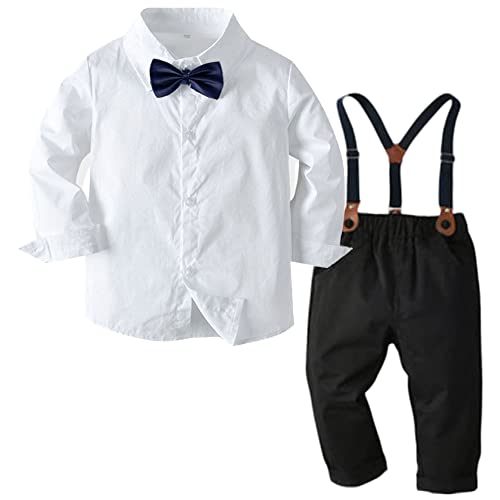 2-Teiliges Kleinkind Jungen Babyanzug Gentleman Kinder Langarm Hemd + Hose mit Träger Anzug Kleidung Set 80 von FAIRYRAIN