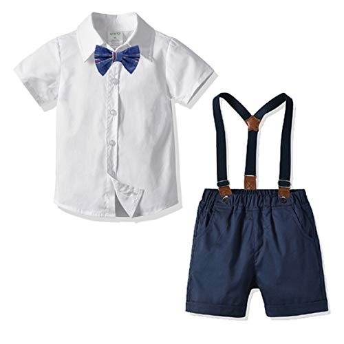 2-Teiliges Kleinkind Jungen Babyanzug Gentleman Party Taufe Anzug Festlich Kurzarmhemd mit Fliege + Kurze Hose mit Träger Set 120CM von FAIRYRAIN