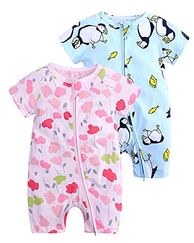 FAIRYRAIN 2-teilig Kinder Kleinkind Mädchen Jungen Sommer Schlafanzug Bekleidung Short Sleeve Kurzer Overall Jumpsuit Drucken Spielanzug 80(12-18 M) von FAIRYRAIN