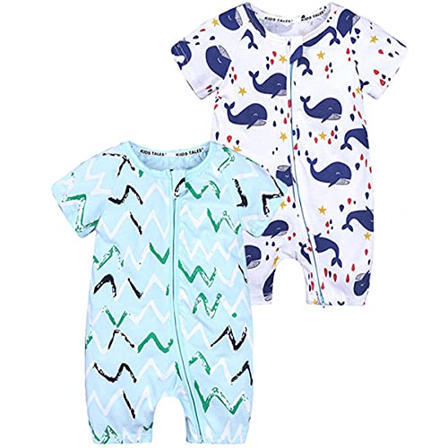 FAIRYRAIN 2-teilig Kinder Kleinkind Mädchen Jungen Sommer Schlafanzug Bekleidung Short Sleeve Kurzer Overall Jumpsuit Drucken Spielanzug 80(12-18 M) von FAIRYRAIN