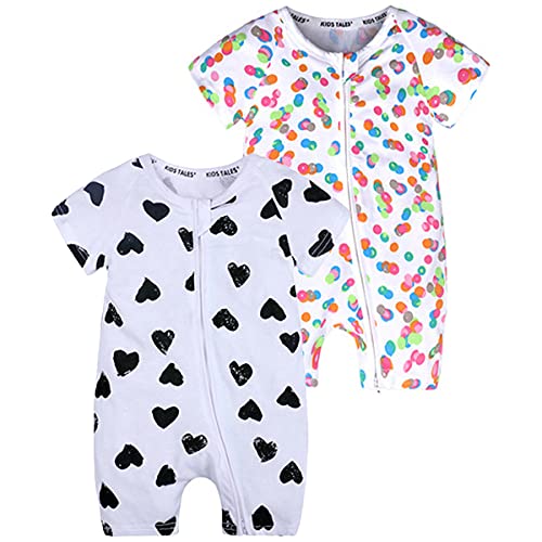 FAIRYRAIN 2-teilig Kinder Kleinkind Mädchen Jungen Sommer Schlafanzug Bekleidung Short Sleeve Kurzer Overall Jumpsuit Drucken Spielanzug 80(12-18 M) von FAIRYRAIN