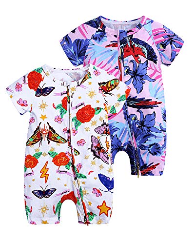 FAIRYRAIN 2-teilig Kinder Kleinkind Mädchen Jungen Sommer Schlafanzug Bekleidung Short Sleeve Kurzer Overall Jumpsuit Drucken Spielanzug 100(2-3Jahre) von FAIRYRAIN