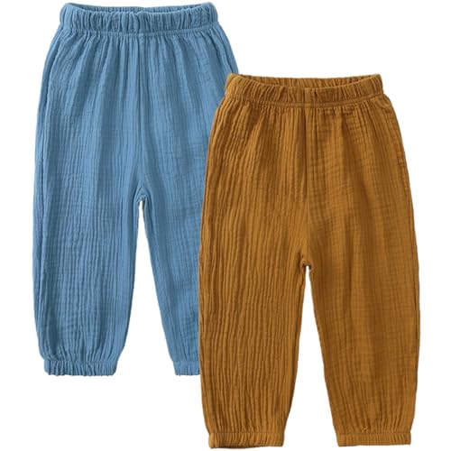 2er Pack Jungen Mädchen Lange Hose Anti-Moskito Bloomers Pumphose Baumwolle Jogginghose Leinenhose Sommerhose von FAIRYRAIN