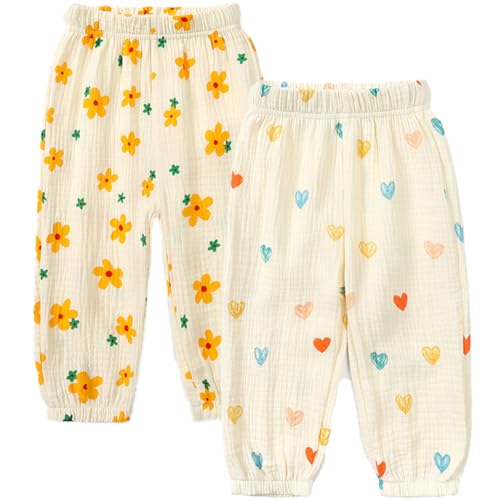 2er Pack Jungen Mädchen Lange Hose Anti-Moskito Bloomers Pumphose Baumwolle Jogginghose Leinenhose Sommerhose von FAIRYRAIN