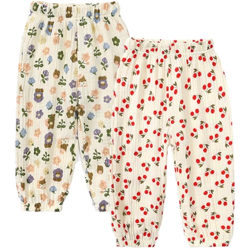 2er Pack Jungen Mädchen Lange Hose Anti-Moskito Bloomers Pumphose Baumwolle Jogginghose Leinenhose Sommerhose von FAIRYRAIN