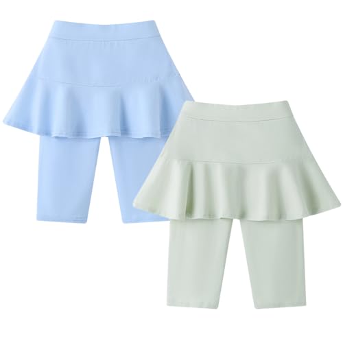 2er-Pack Kinder Mädchen Knielange Leggings mit Rock Hosen Tutu Sommer Flare Rocked Shorts Carpi Sports Leggings von FAIRYRAIN