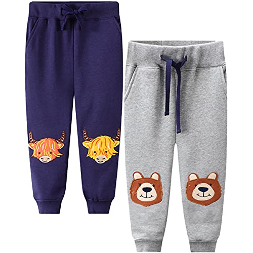 2er-Pack Unisex Jungen Mädchen Kinder Karikatur Drucken Freizeithose Baumwolle Sporthose Hose Jogginghose Sweathose (Pants#E, 104-110) von FAIRYRAIN