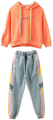 2tlg Kinder Mädchen Bekleidungsset Langarm Sweatshirt Hoodie T-Shirt Top Mit Jeans Hose Outfits Trainingsanzug Outfits Sport Kleidung Set Jogginganzug 130 von FAIRYRAIN