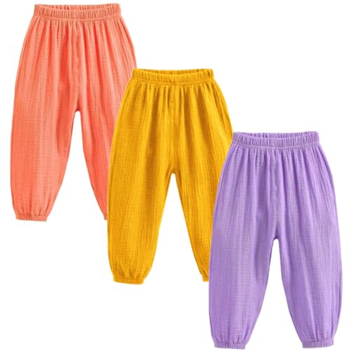 3 Pack of Kinder Mädchen Jungen Sommer Anti-Moskito Leinenhose Bloomers Baumwolle Lange Hosen dünn Pumphose Haremshose Jogginghose Lässige Hose 100 von FAIRYRAIN