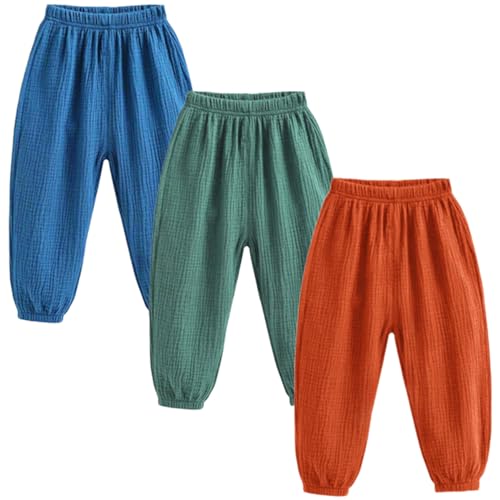 3 Pack of Kinder Mädchen Jungen Sommer Anti-Moskito Leinenhose Bloomers Baumwolle Lange Hosen dünn Pumphose Haremshose Jogginghose Lässige Hose 120 von FAIRYRAIN
