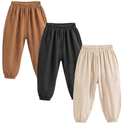 3 Pack of Kinder Mädchen Jungen Sommer Anti-Moskito Leinenhose Bloomers Baumwolle Lange Hosen dünn Pumphose Haremshose Jogginghose Lässige Hose 130 von FAIRYRAIN