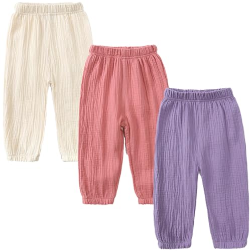 3 Pack of Kinder Mädchen Jungen Sommer Anti-Moskito Leinenhose Bloomers Baumwolle Lange Hosen dünn Pumphose Haremshose Jogginghose Lässige Hose 140 von FAIRYRAIN