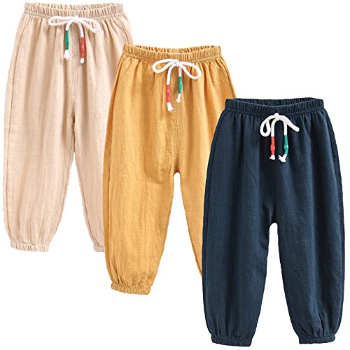 3 Pack of Kinder Mädchen Jungen Sommer Anti-Moskito Leinenhose Bloomers Baumwolle Lange Hosen dünn Pumphose Haremshose Jogginghose Lässige Hose 90 von FAIRYRAIN