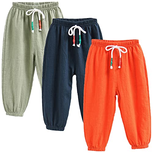 3 Pack of Kinder Mädchen Jungen Sommer Baumwoll Drucken Leinenhose Pumphose Elastische Lässige Anti-Moskito Jogginghose Lässige Pants Hose 110 von FAIRYRAIN