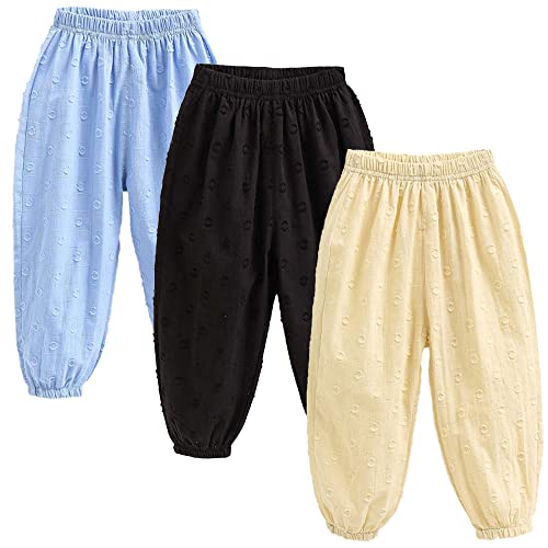 3 Pack of Kinder Mädchen Jungen Sommer Baumwoll Drucken Leinenhose Pumphose Elastische Lässige Anti-Moskito Jogginghose Lässige Pants Hose 130 von FAIRYRAIN