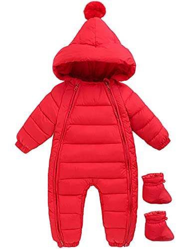 3 Piece Kinder Junge Mädchen Daunenanzug Daunenmantel Herbst Winter Jumpsuit Schneeanzug Spielanzug Overall mit Schuhe und Handschuhe 18-24 Months von FAIRYRAIN