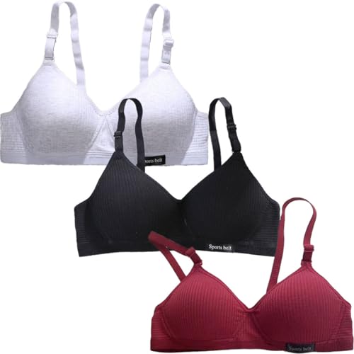 3 Stück Teenager Mädchen Damen BH ohne Bügel Unterwäsche Sport Softbra mit Verstellbarer Schultergurt Pads Sport Running A-Cup BHS Unterwäsche von FAIRYRAIN